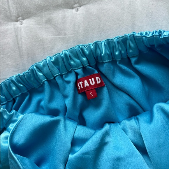 STAUD Small Sidney Satin Blue Maxi Dress Halter Open Back - Picture 5 of 12